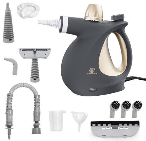 SUPERLEX Dampfreiniger Handgerät 1050W Handdampfreiniger mit 350ML Wassertank 180° Drehbare Düse Hochdruck 4M Kabel Tragbarer Dampfreiniger für Polster Boden Auto Küche Wohnzimmer mit Kindersicherung