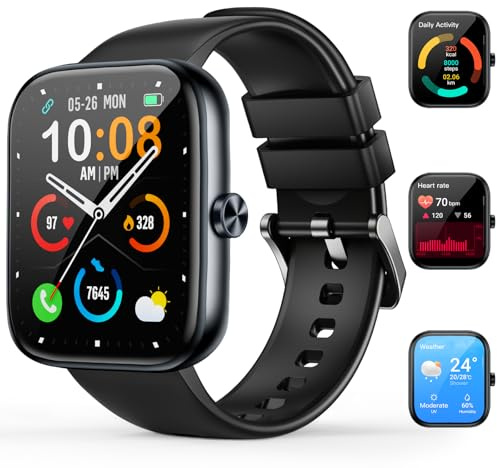 Smartwatch Damen Herren, 1.83 HD Touch Smart Watch, Bluetooth Anruf, 110+ Sportmodu Fitnessuhr mit Herzfrequenzmonitor/Schlafmonitor/Schrittzähler, IP68 wasserdichte Sportuhr für Android/iOS, Schwarz