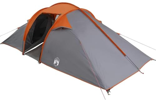 vidaXL Tienda túnel Gris y Naranja 510 x 240 x 156 cm tafetán, Tienda de Camping para jardín y terraza, Materiales Modernos Impermeables, Grande para Familia, fácil de Montar