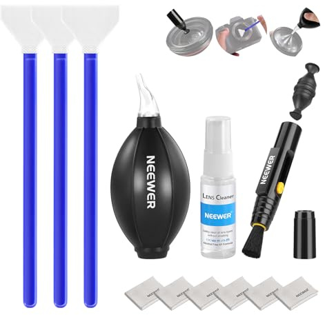 NEEWER 12 in1 Kameralins Rengöringssats för Surfplatta, 1 Linsmarkör+1 Luftblåsare + 1 Rengöringsspray + 3 24 mm Full Frame Sensordynor + 6 Rengöringsdukar, HM-49