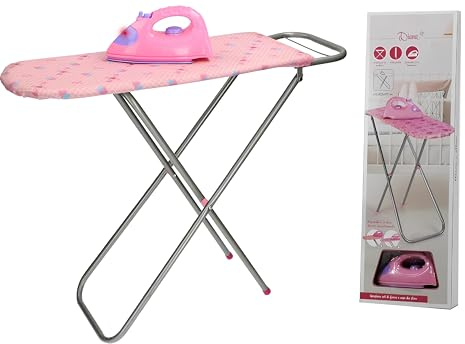 Asse da Stiro Giocattolo con Ferro da Stiro con Luci Asse Pieghevole con Struttura in Metallo Piano in Legno Rivestito Set Stireria Stira Accessori Asse Stiro Lusso Gioco con Ferro da Stiro