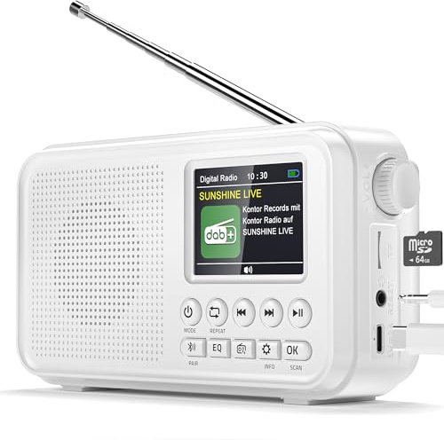 Mesqool Portable DAB Radio with 3000mAh Rechargeable Battery, Small Digital Main Powered DAB+/FM Radio with Bluetooth, Dual Alarm, Headphone Jack for Home Office and Outdoor