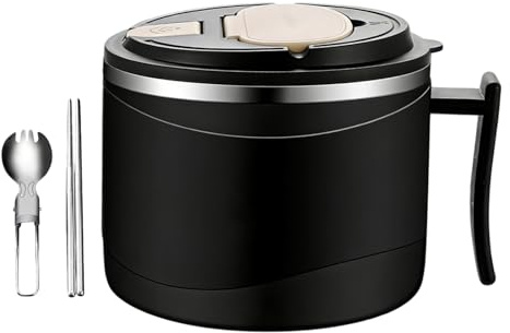 WIYETY Ciotola istantanea con coperchio: 1300 ML Ramen ciotola con cucchiaio pieghevole e bastoncini, ciotola portatile in acciaio inox, a prova di perdite, ciotola istantanea, ciotola termica con