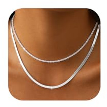 Tasiso Silver Necklace for Women Dainty Sterling Silver Plated Layered Rope Herringbone Chain Choker Set Stack for Ladies Jewellery Gift Box