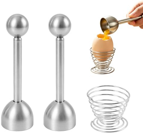 2pcs Abridor de cáscaras de huevos cocidos de acero inoxidable Incluye cortador de huevos, separador y un huevero, perfecto para huevos duros, blandos y crudos Fácil de usar