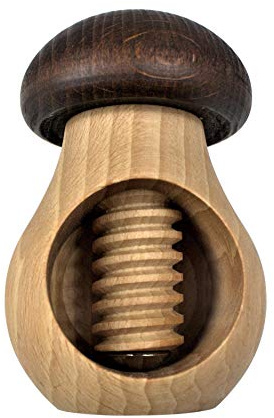 EFO Wooden Nutcracker Mushroom - Nut Cracker Tool Crack Nuts Easy Screw Mechanism - Great Gift for Christmas and Kitchen Home Display Decoration.