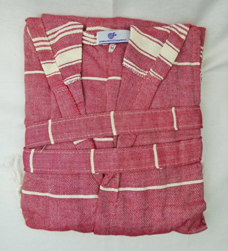 International Goods Depot Luxury Turkish Pestemal Material Unisex Bathrobe Sauna Turkish Bath Spa Robe Series (Small, RED)