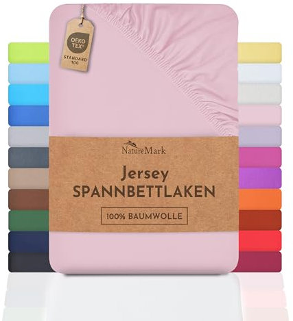 NatureMark Jersey Spannbettlaken, Spannbetttuch 100% Baumwolle in vielen Größen und Farben MARKENQUALITÄT ÖKOTEX Standard 100 | 140 x 200 cm - 160 x 200 cm - rosa