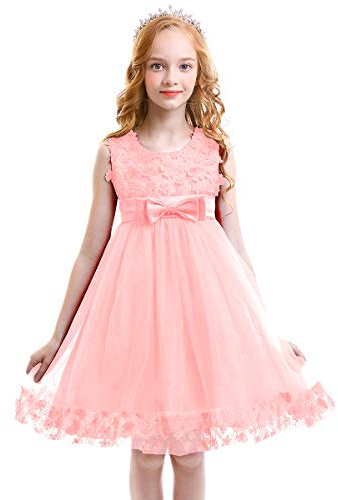 FYMNSI Vestido de Niña de Las Flores Niños Bebé Boda Dama de Honor Princesa Tutu Tul Vestido Corto Sin Mangas Bowknot Fiesta de Cumpleaños Cóctel Noche Vestido de Bola Rosa 3-4 Años