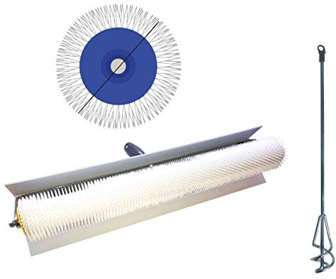 Green Home Rouleau débulleur 50 cm Rouleau à pointes 31 mm, 500 mm avec protection anti- éclaboussures blanc et mélangeur à mortier 500 mm inclus