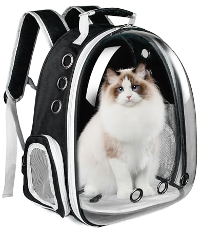 GeerDuo Cat Backpack, Airline Approved Bubble Carrying Bag for Small Medium Dogs Cats, Space Capsule Pet Carrier Dog Hiking Backpack Travel Carrier(Black)