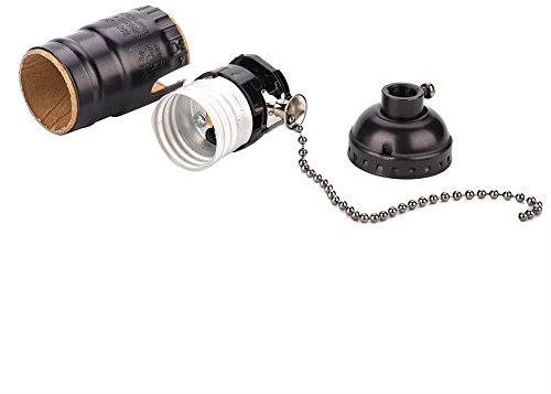 Vintage Edison Lamp Base Solid Brass Ceiling Light E27 Aluminum Light Socket with Pull Chain Desk Table Lamp Holder Screw Base Simple Design Vintage Style (Black)