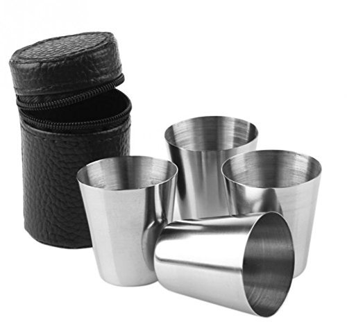 8 pièces Tasses à shot en acier inoxydable,URMAGIC Récipient à boire en verre à liqueur en métal de 30 ml avec étui de transport noir, gobelet à boire, tasse à thé en plein air