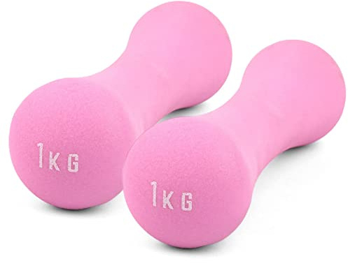 Phoenix Fitness Dumbbells - Pair of Neoprene Hand and Arm Weights for Exercise, Aerobics, Workout and Training - Ideal for Home, Gym and Studio - SOLD AS PAIRS, Pink, 1kg