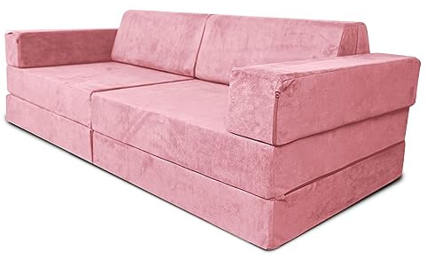 Little Nation 7-in-1 Convertible Play Couch Grand – Kids Boneless Sofa Bed & 2 Seater Small Sofa with Washable Covers, Perfect for Reading, Sleepovers & Imaginative Play (Light Pink)