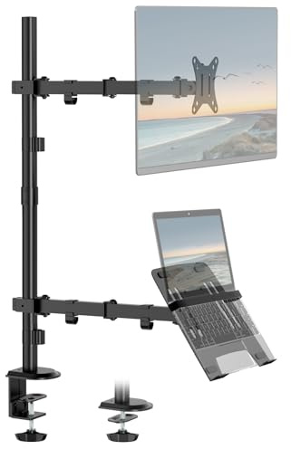 WORLDLIFT Monitor Halterung mit Laptop Ständer für 17-32 Zoll LCD LED Bildschirm and 10-15 Zoll Laptop,Neigbare, Drehbare, Extra hoher Verstellbarer Ständer,Max 9kg,Vesa 75x75/100x100mm,Schwarz