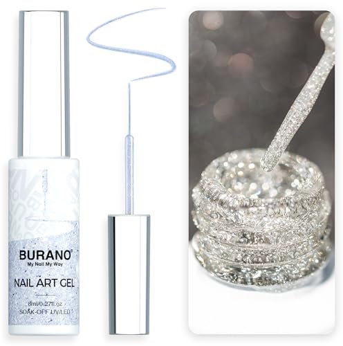 BURANO UV Nagellack, Holographic Metallisch Glitzer Chrome Nail Art, Gel Nägel Nageldesign 8ml Liner, French Farben (LX13)