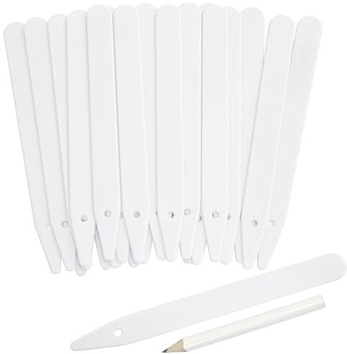 AERZETIX - C73791 - Lot de 25 Étiquettes jalons de marquage pancartes pour plantes et fleurs 15x1.5 cm + 1 crayon - horticulture semis en pot jardin potager - en plastique - couleur blanc