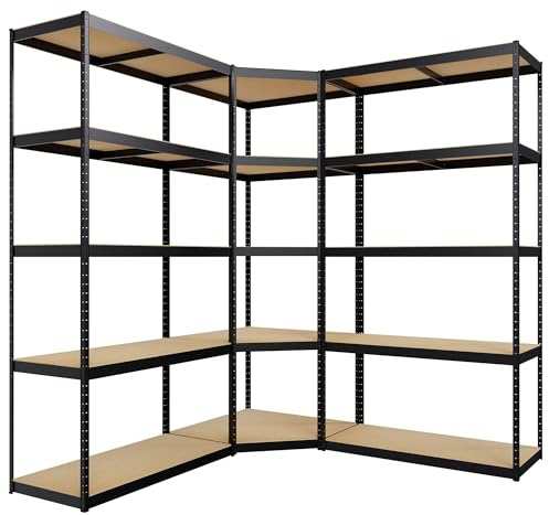 CLP 3er Regalsystem I 2X Regalsystem I 1x Eckregal I Schwerlastregale I Bis 2.625 KG, Farbe:schwarz