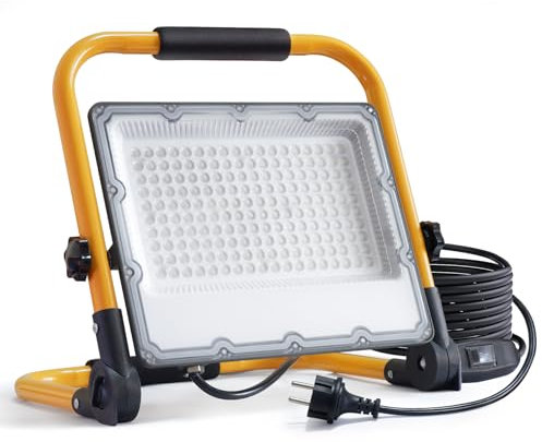 OUSIDE 150W LED Baustrahler mit Stativ und 4M Kabel,IP66 Wasserdichter Arbeitsscheinwerfer mit Schuko-Stecker und Schalter für Wohnungsrenovierung,Werkstatt,Baustelle, 6500K,15000 Lumen