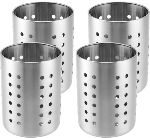 UNGFEI 4 PCS 12.5 x 9.5cm Silver Kitchen Cooking Utensils Holder, Stainless Steel Cutlery Drainer for Forks, Spoons