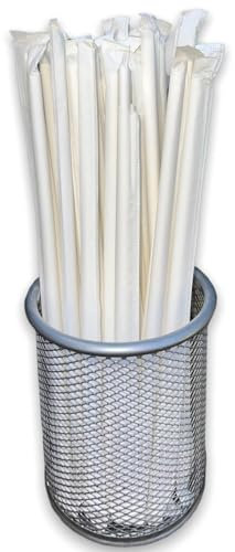 Cannucce di carta bianche biodegradabili, 200 pezzi, confezionate singolarmente, cannucce usa e getta per feste, compleanni, matrimoni e Natale, cannucce riciclabili per caffè e bevande, 6 mm x 200 mm