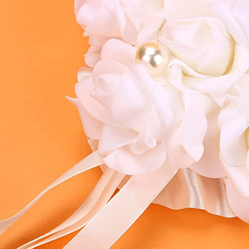 WGFOIP Herzförmiges Ehering-Kissen, Hochwertiger umweltfreundlicher Schaum, Langlebiges wiederverwendbares Ringkissen, Ornamente, Gutes Handwerk für Hochzeit, Weiß, ca. 19x18.5cm