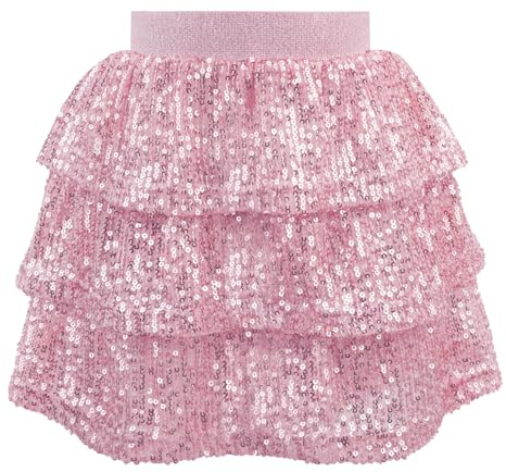 Bezioner Gonna Paillettes Bambina Glitterata con Vita Elastica Luccicanti Principessa per Ragazze Danza Compleanno Festa Rosa 130 (120-130 cm, 7-8 Anni)