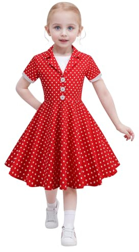 Belle Robe à Pois Vintage Pour Fille - Style Années 50 - Décontractée Tendance Manches Courtes - Pour Mariage et Rentrée des Classes