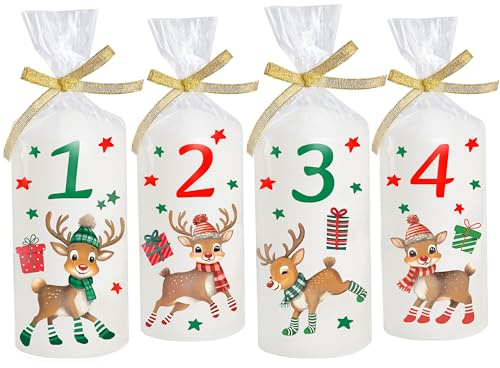 Individuellt ljus adventsljus med namn och ordspråk som bordsdekoration. Bordsdekoration adventsljus som present. Kärleksfullt ljus 4 renar Rudolph 1 2 3 4 brinntid: 35 timmar, Ø 6,8 x höjd 15 cm