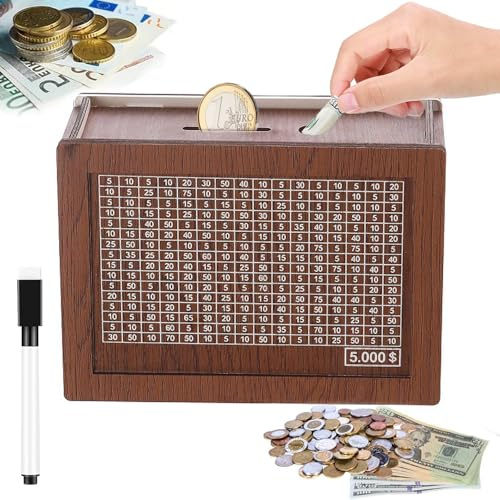 Hucha con números, hucha con contador, hucha retro, caja de ahorro de dinero, caja reutilizable para ayudar a adultos y niños a ahorrar (5000 €)