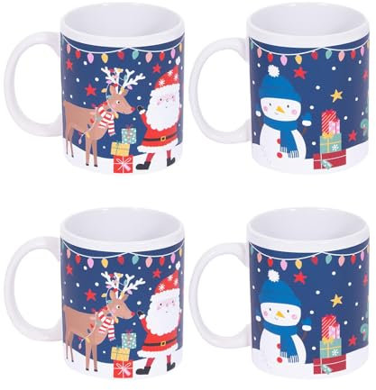 Set Of 4 Christmas Mugs Santa Snowman Design Xmas Festive Tea Coffee Cups Home Kitchen Mug Set