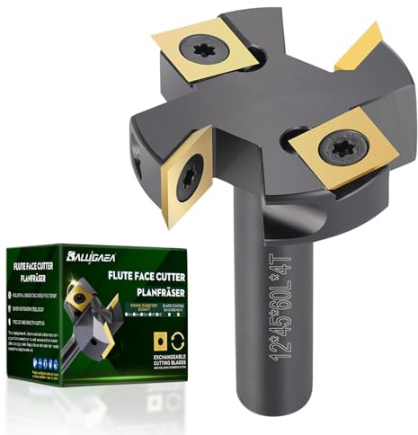 BALUGAEA planfräs för överfräsar med 12 mm skaft – 45 mm skärdiameter – utrustad med 4 utbytbara TiN-fräsar Hårdmetallknivar 12 x 12 mm
