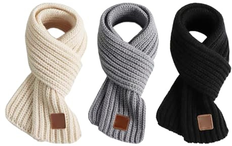 FDGGT Lot De 3 Écharpes Pour Enfants, Écharpe Tricotée, Écharpe Chaude Pour Enfants, Écharpe Coupe-Vent, Écharpe D'Hiver