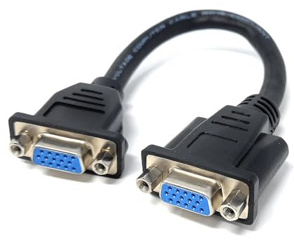 DRUT 15cm 15-Pin VGA Female to Female Panel Mount Adapter, Gender Changer Lead Cable (DB15/HD15) Extension Cable 0.5ft.