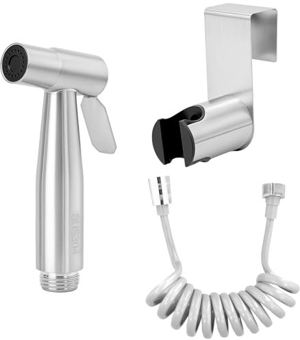 QWORK® Inodoro Pulverizador de Bidé de Mano con Manguera Retráctil de 150 cm y Gancho para Tanque - Acero Inoxidable 304