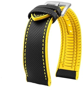 Run Ken Kompatibel med Breitling Kompatibel med Omega Kompatibel med IWC Mark nylongult gummi Nedre armband 20mm 22mm 23 24mm Armband Herr Vattentätt Armbandsarmband(Black yellow silverA,20mm)