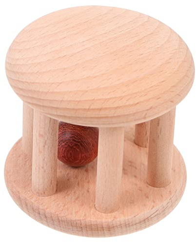 KOMBIUDA Sonajero De Madera Para Bebés Años Juguete Sensorial Educativo Temprano Con Bola De Madera Natural Para Desarrollo Visual y Auditivo Seguro y Duradero
