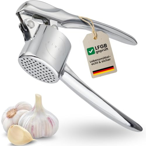 KIMIJO Knoblauchpresse - Spülmaschinengeeignet - Rostfrei - Robuste & ergonomische Garlic Press für einfaches Pressen aus massiven Zinkguß - Perfekt für frischen Knoblauch