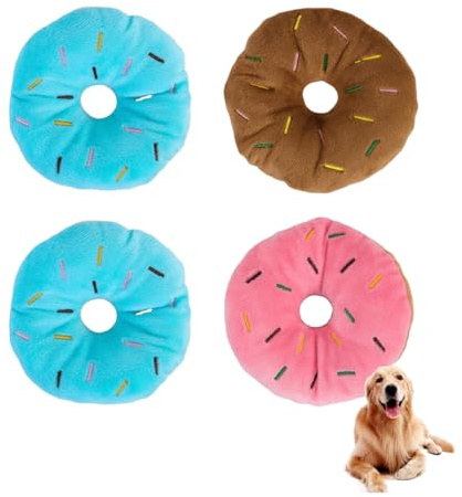 ZAAWUUT Set di 4 giocattoli per cani di piccola taglia, a forma di ciambella, giocattolo interattivo per animali domestici, morbido peluche per esercizi di cani di piccola taglia (3 colori)
