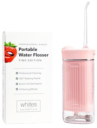 Whites Beaconsfield Water Flosser (Pink) | Portable Dental Water Flosser for Teeth & Gums | Rechargeable, Cordless, 4 Cleaning Modes, 230ml Tank | Electric Teeth Cleaner for Home & Travel