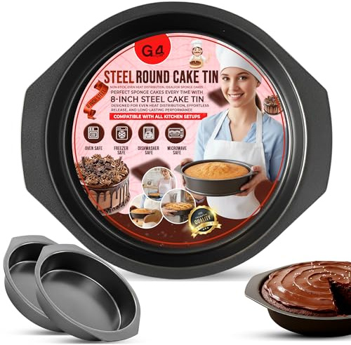 G4GADGET Cake Tin 8 Inch Round | Non-Stick Baking Tins for Cakes, Cheesecake, Sponge, Brownie, Bread | 20cm Springform Cake Pan with Loose Base for Easy Release | Carbon Steel Bakeware