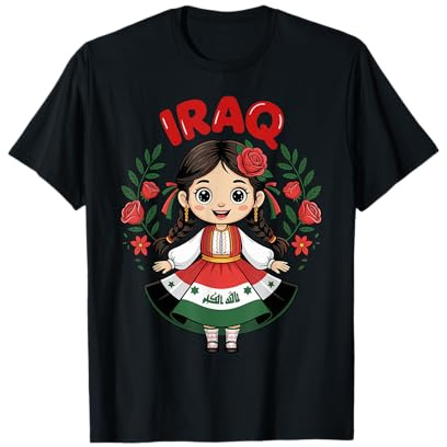 Iraqi Girl in Traditional Dress with Roses and Flag Colors T-Shirt