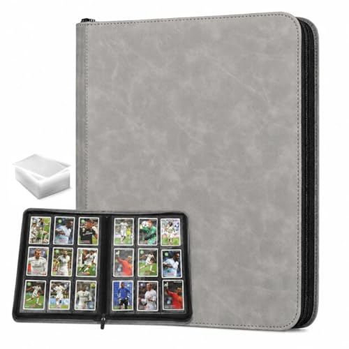 Carpeta de 9 bolsillos laterales con cremallera para tarjetas 540 con 100 fundas adicionales, color gris
