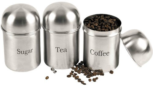 New 3 PC Canister Set Coffee Tea Sugar JAR LID CANISTERS Storage CONTAINERS Stainless Steel | Modern Kitchen Decor Storage Organiser | Tight Seal AIR-Tight for Freshness