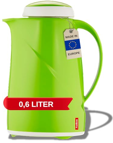 Helios Wave Thermoskanne Kiwi 0,6L - 6h Heiß - Hält Getränke heiß & kalt Spülmaschinenfest – Leichter, robuster Kunststoffmantel – Ideal für Kaffee & Tee