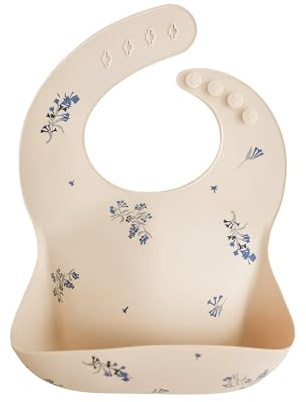 mushie Babero de Silicona para Bebés | Baberos de Alimentación con Bolsillo | Fáciles de Lavar | 4 Tamaños Ajustables | Sin BPA | Accesorio Durable para Niños Pequeños y Niñas | Lilac Flowers