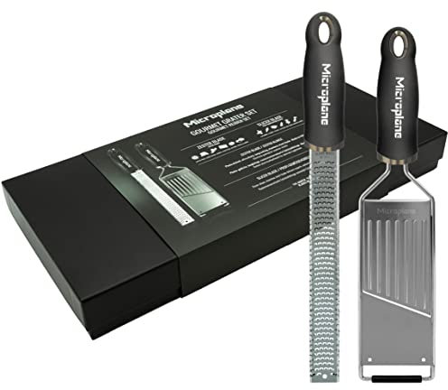 Microplane Set grattugia da Cucina Zester & Mandolina, Acciaio Inox, Serie Gourmet Ideale per parmigiano, agrumi, Noce Moscata, Patate, zucchine e cetrioli