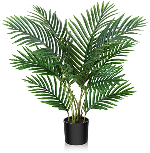 Fopamtri Artificial Plants Indoor Fake Areca Palm Plant 60 cm in Plastic Pot with Green Leaves Faux Tropical Palm Plants for Home House Office Garden Decoration (1 Pack)