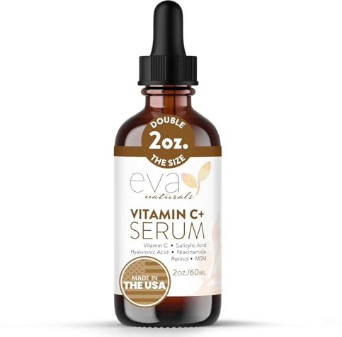 Eva Naturals Vitamin C+ Serum for Face – Anti-Aging Facial Serum with Niacinamide, Retinol, Hyaluronic Acid, Salicylic Acid & Rosehip Oil for Dark Spots, Uneven Skin Tone & Radiant Glow (60 mL)